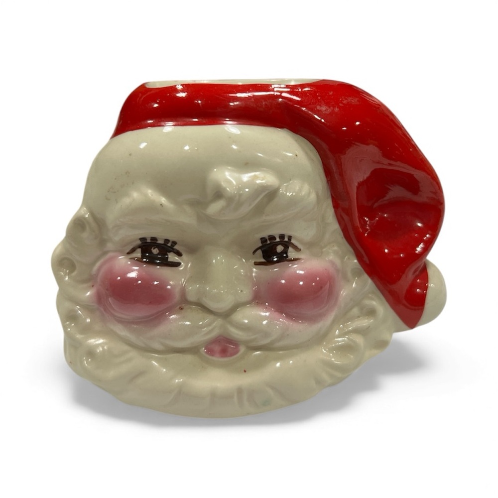 Vintage MCM Ceramic Santa Claus Head Planter Vase Hand Painted Retro Christmas
